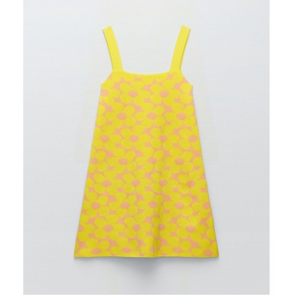 Zara Dresses & Skirts - ZARA MOD PRINT FLORAL YELLOW SHORT MINI JACQUARD STRETCH KNIT DRESS